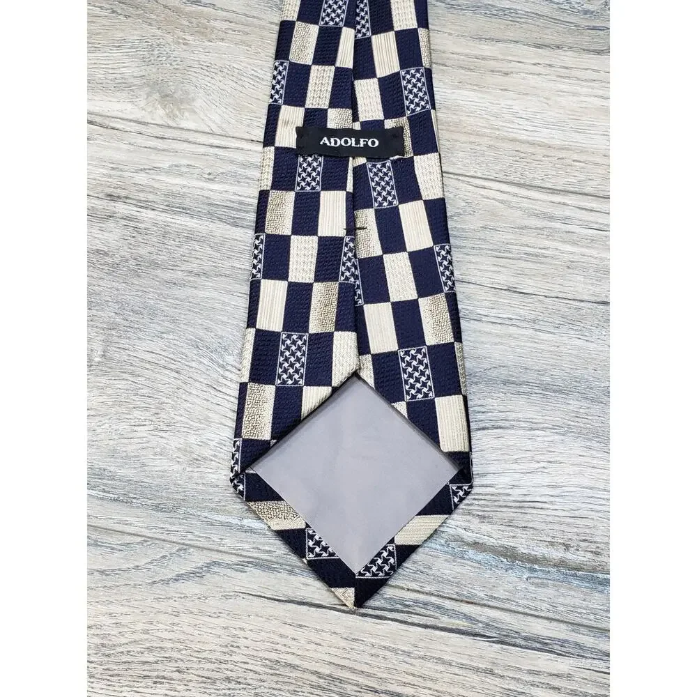 Adolfo Men's Polyester Dark Blue Geometric Neck Tie